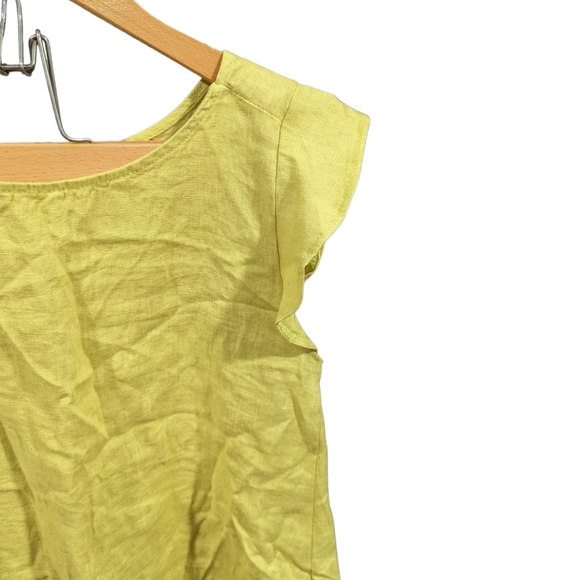 Terzo Millennio 100% Linen Flutter Cap Sleeve Tunic Top Size Medium Chartreuse - Picture 7 of 13